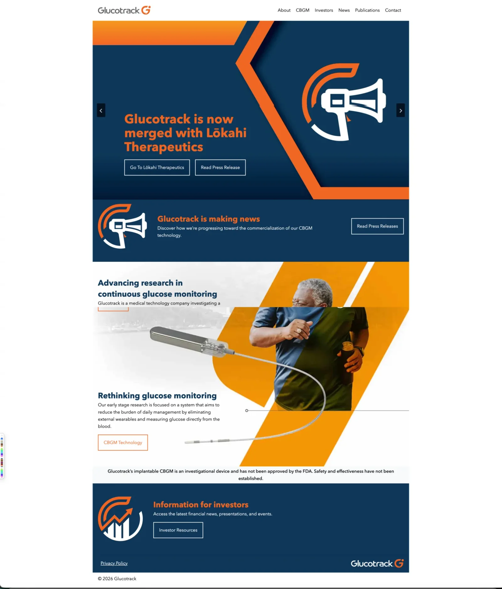 Glucotrack investor-facing corporate website